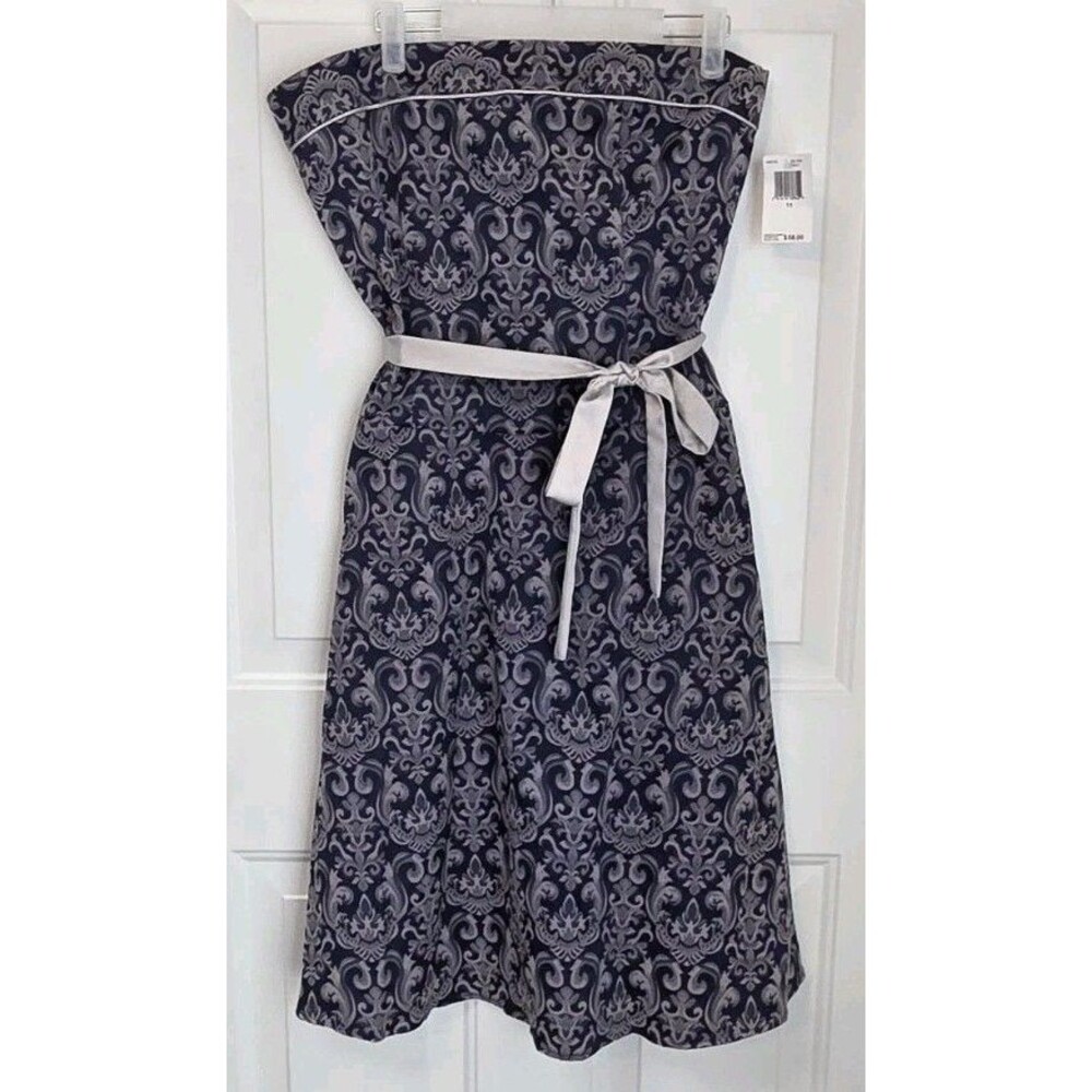 Teeze Me strapless, fit & flare dress,Silver/gray/Navy damask Pattern - Size 11